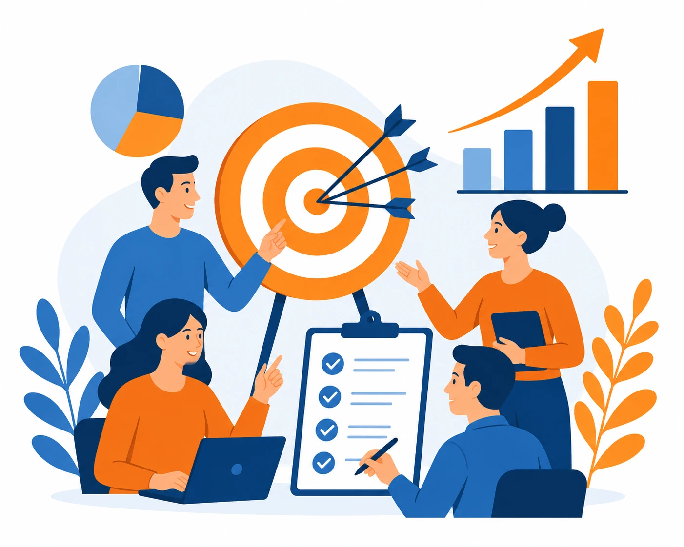 Équipe qui fixe ses objectifs OKR et MPO avec cible et checklist