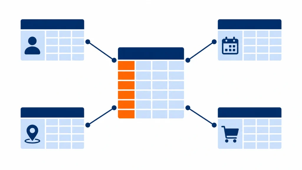 Illustration flat vector d'un schéma en étoile avec table de faits centrale