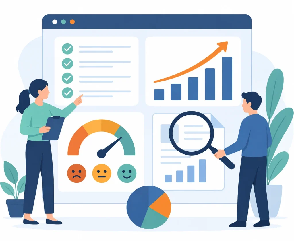Illustration d'un tableau de bord avec graphiques d'évaluation formation