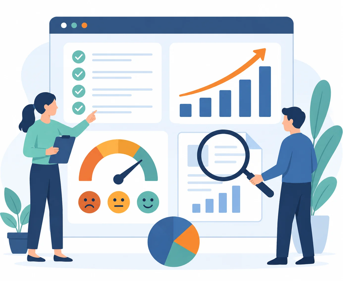 Illustration d'un tableau de bord avec graphiques d'évaluation formation