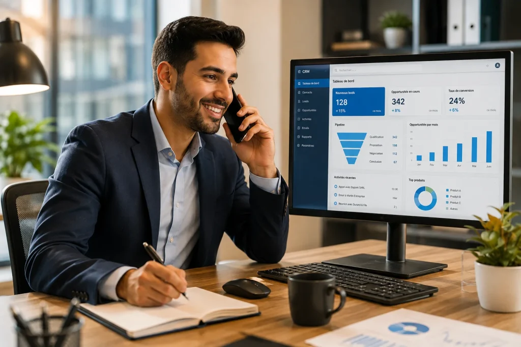 Formation prospection commerciale et portefeuille : commercial au téléphone avec CRM