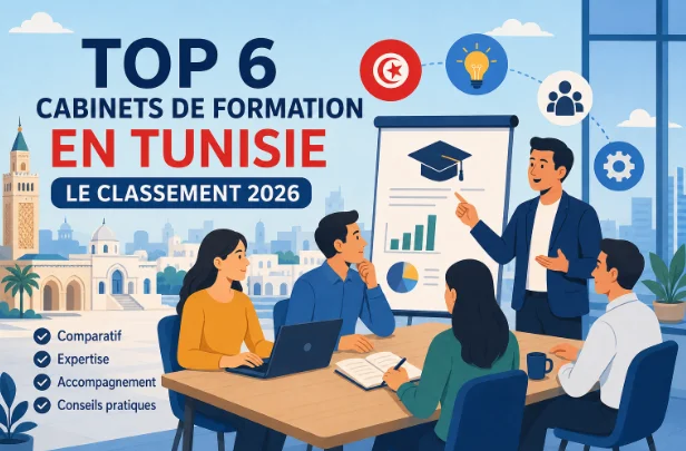 Équipe en réunion présentant le classement 2026 des cabinets de formation en Tunisie