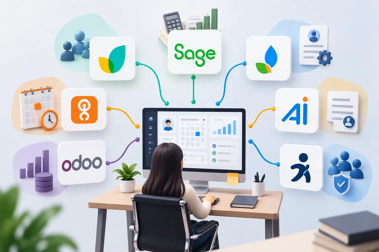 Illustration d’une gestion RH centralisée avec plusieurs logiciels connectés